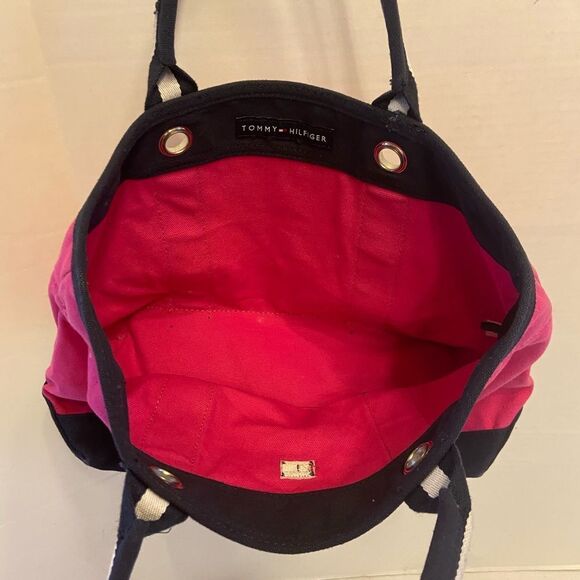 Tommy mini canvas tote pink black 15”x9.5” - Picture 3 of 4